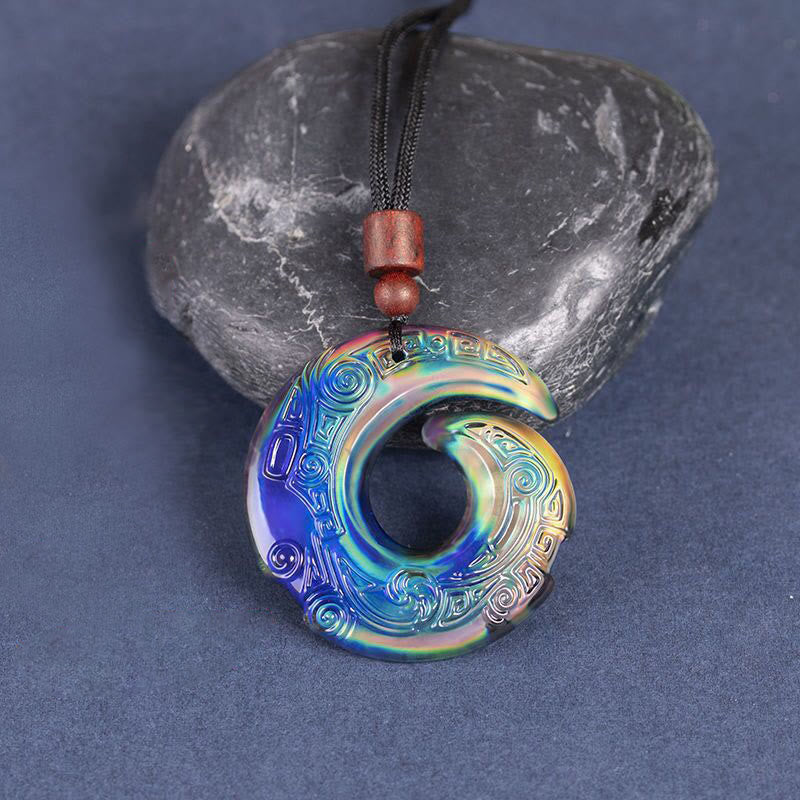 Color-Changing Liuli Crystal Necklace | Luck & Peace Symbol