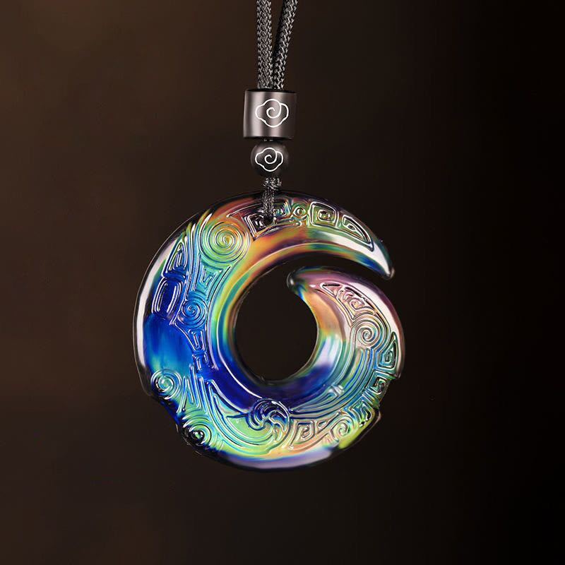 Color-Changing Liuli Crystal Necklace | Luck & Peace Symbol
