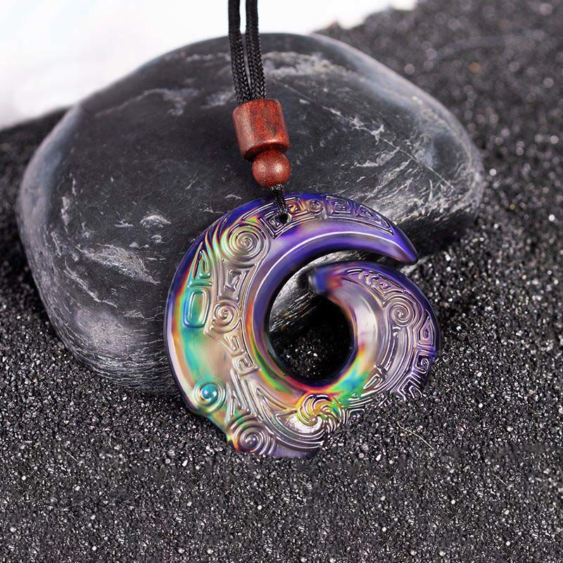 Color-Changing Liuli Crystal Necklace | Luck & Peace Symbol