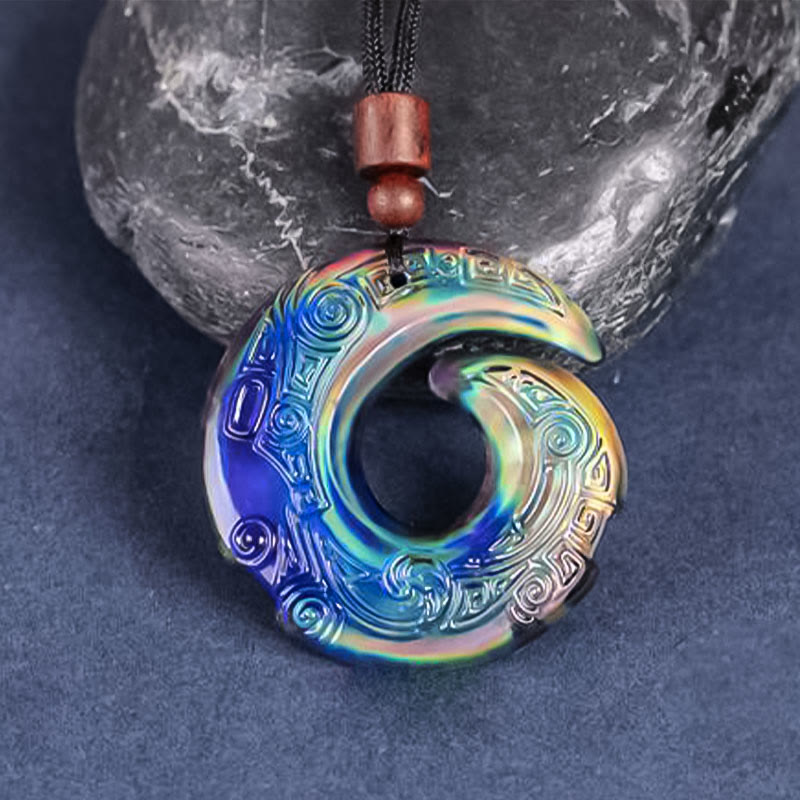 Color-Changing Liuli Crystal Necklace | Luck & Peace Symbol