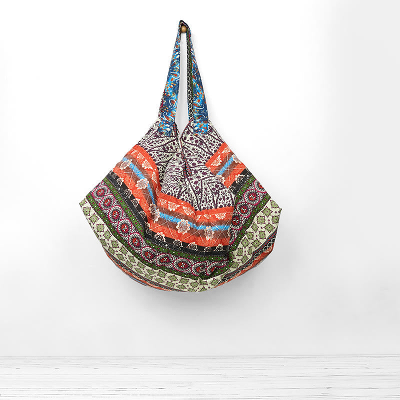 Colored Stripes Cotton Shoulder Bag for Yoga Essentials