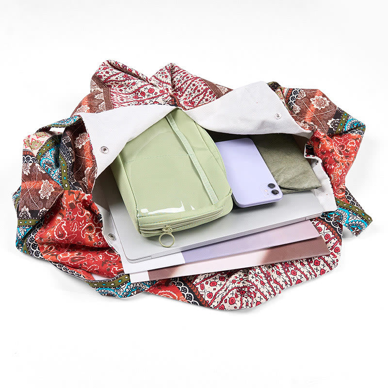 Colored Stripes Cotton Shoulder Bag for Yoga Essentials