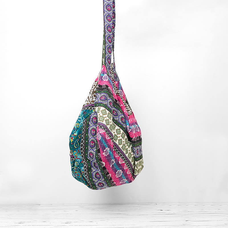 Colored Stripes Cotton Shoulder Bag for Yoga Essentials