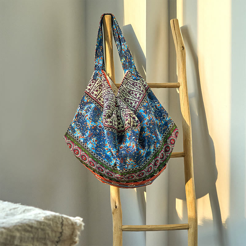 Colored Stripes Cotton Shoulder Bag for Yoga Essentials