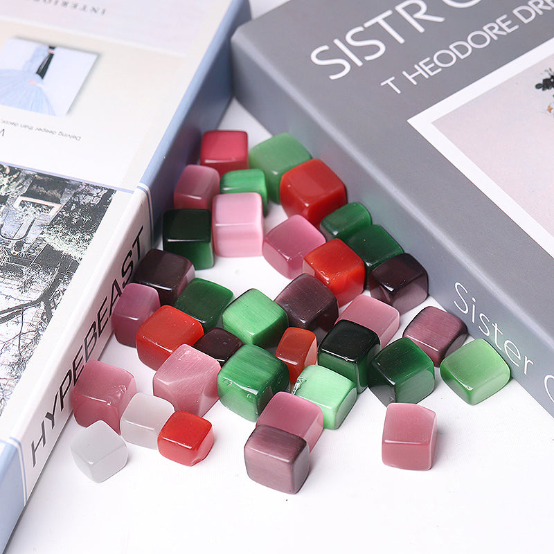 Colorful Cat Eye Tumbled Stones Cubes 15-20mm