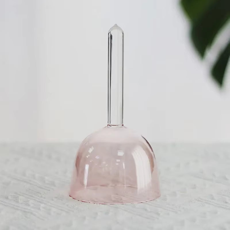 Pink glass bell with clear glass handle for Colorful Crystal Singing Bowl with Handle