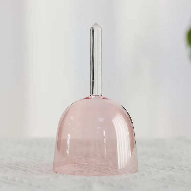 Pink glass bell with a metal handle for Colorful Crystal Singing Bowl with Handle