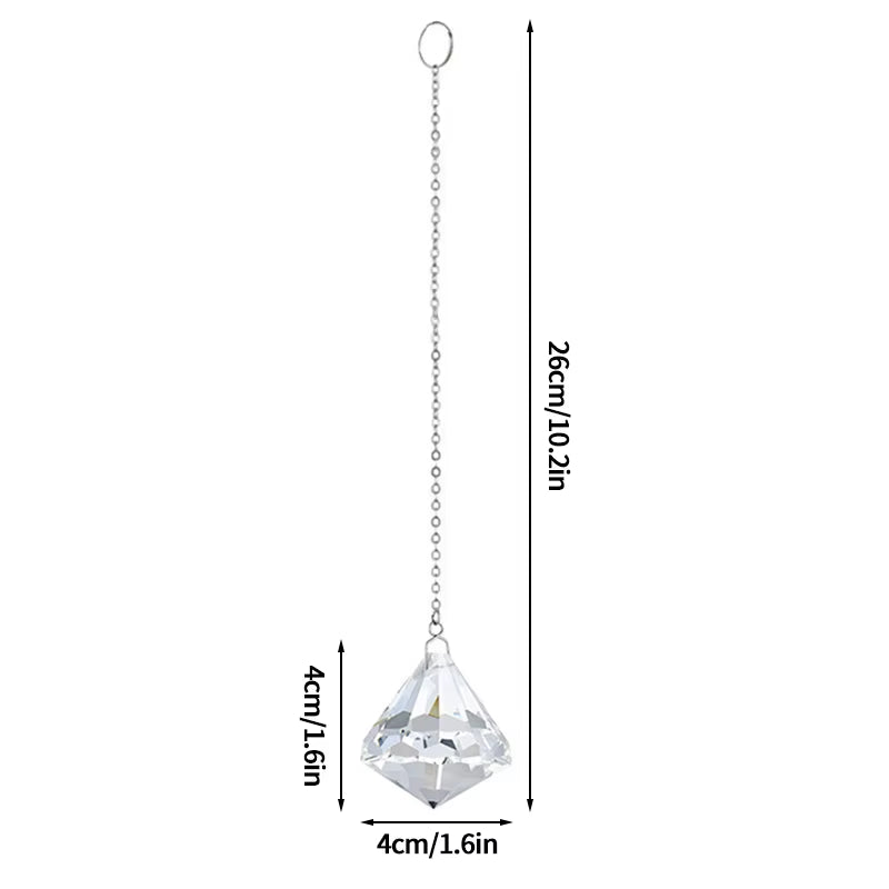 Crystal prism pendant on chain in Colorful Crystal Suncatcher Wind Chime Spinner