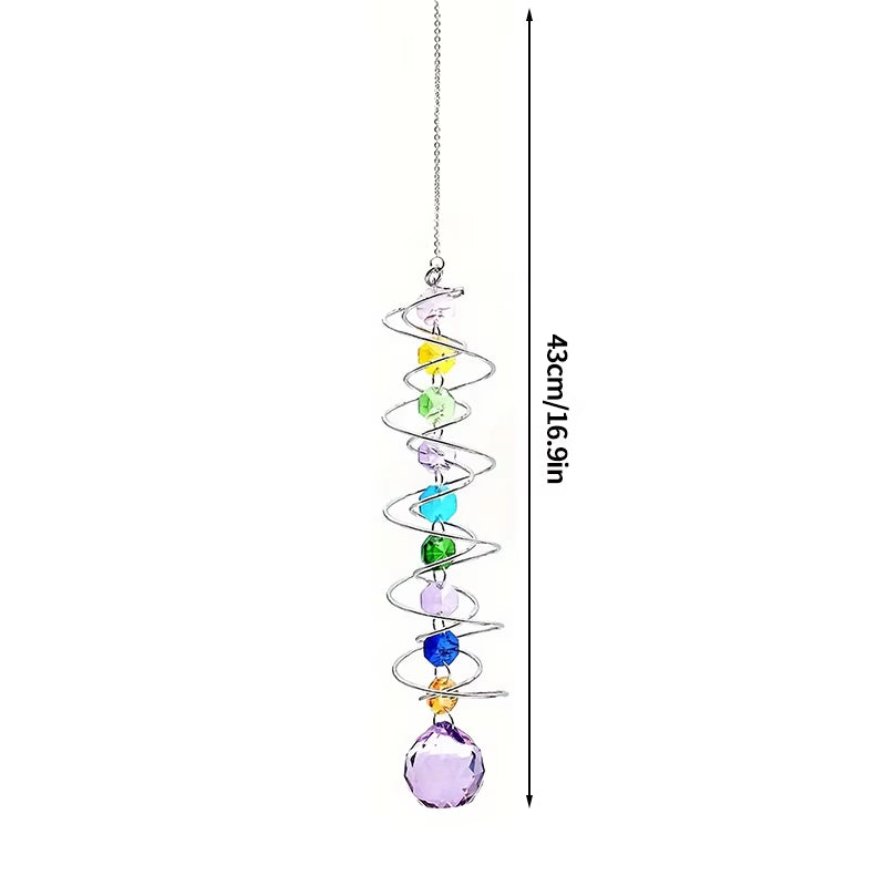 Crystal Suncatcher Wind Chime Spinner featuring colorful beads in a spiral pattern