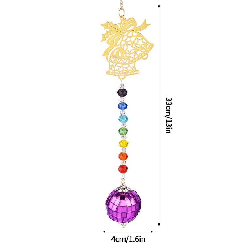 Gold angel ornament with chakra beads and purple disco ball in Colorful Crystal Suncatcher