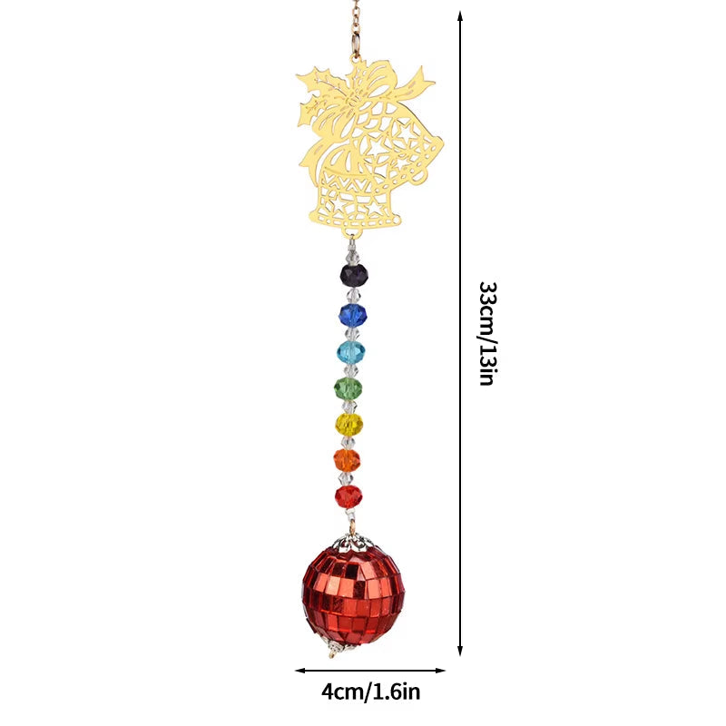Decorative hanging crystal suncatcher with rainbow beads and red disco ball pendant