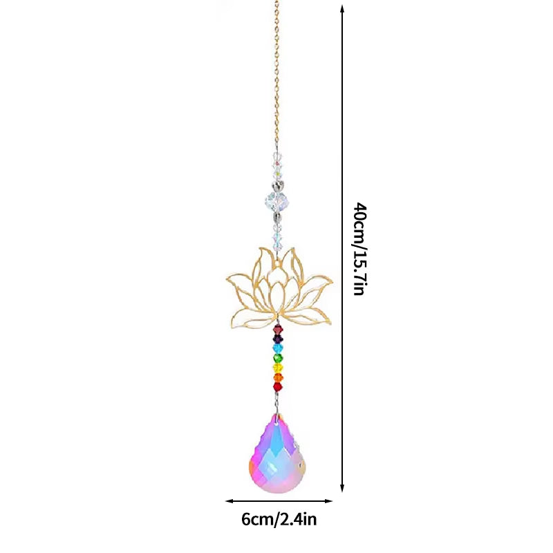 Crystal Lotus Flower Suncatcher with Rainbow Prism and Chakra Beads for Home Decor