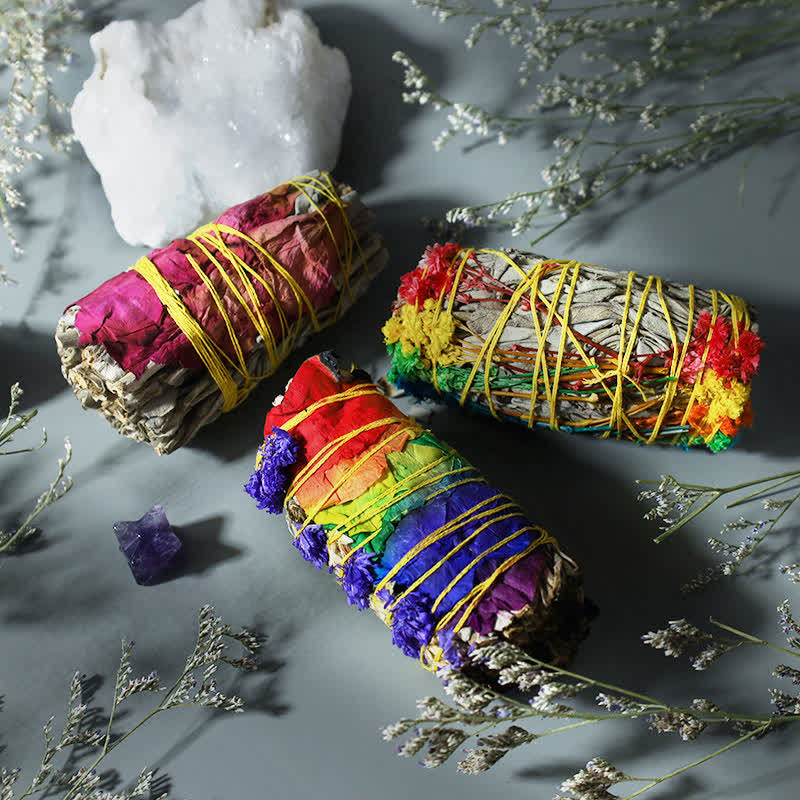 Colorful Daisy & Red Rose Smudge Stick Set for Home Cleansing