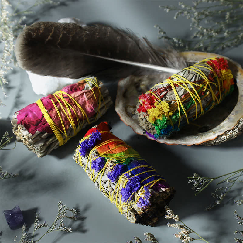 Colorful Daisy & Red Rose Smudge Stick Set for Home Cleansing