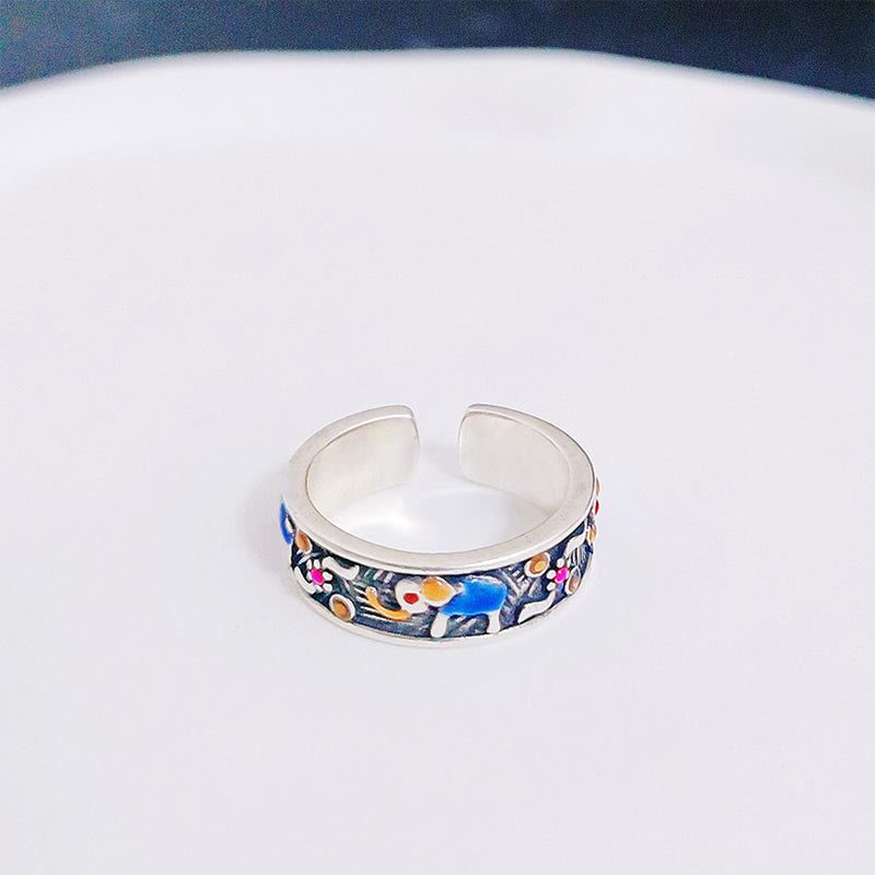 Colorful Elephant Strength Adjustable Ring in Copper Silver