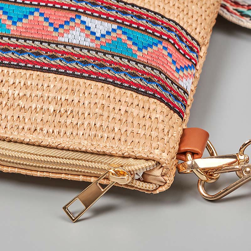 Colorful Geometry Boho Straw Woven Crossbody Bag 28cm