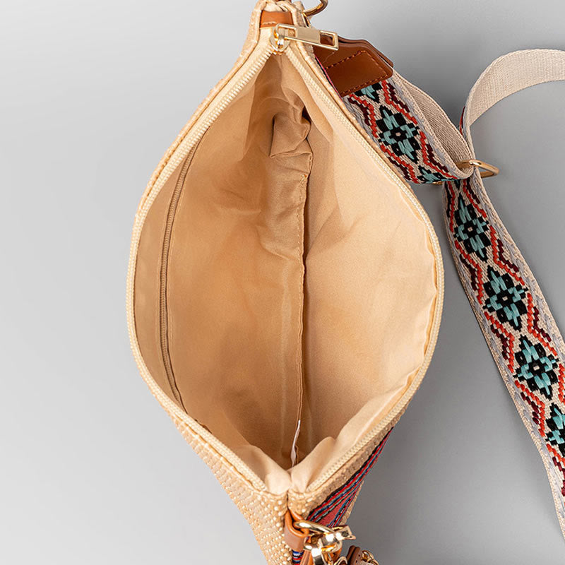 Colorful Geometry Boho Straw Woven Crossbody Bag 28cm