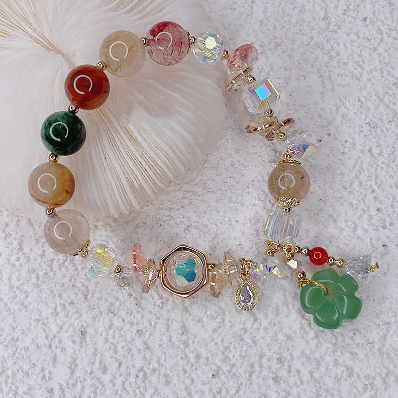Colorful Green Aventurine Luck Bracelet | Gemstone Flower Beads