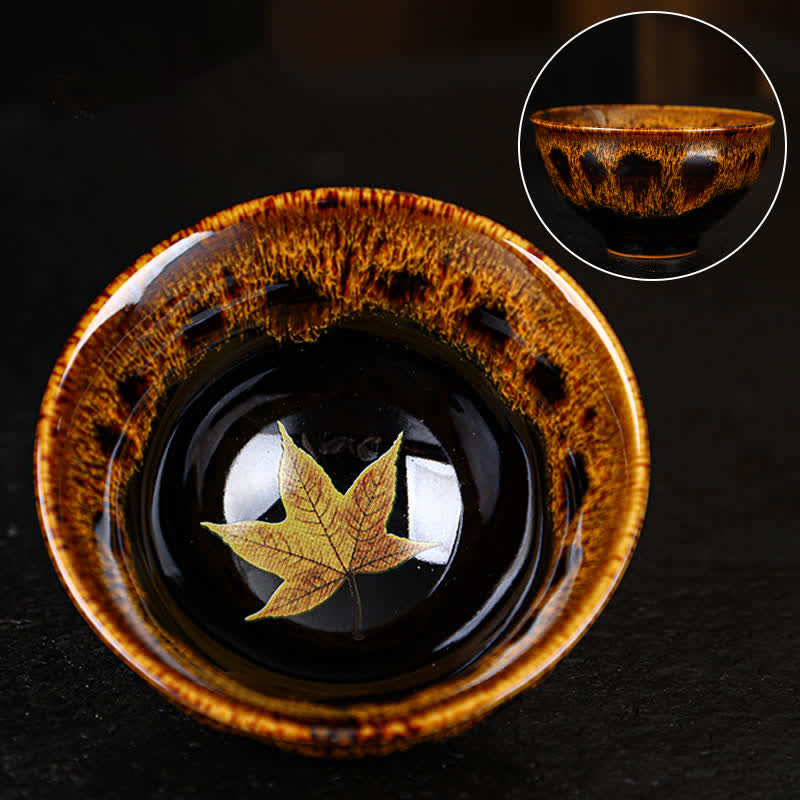 Colorful Maple Leaf Ceramic Teacup 110ml for Cozy Tea