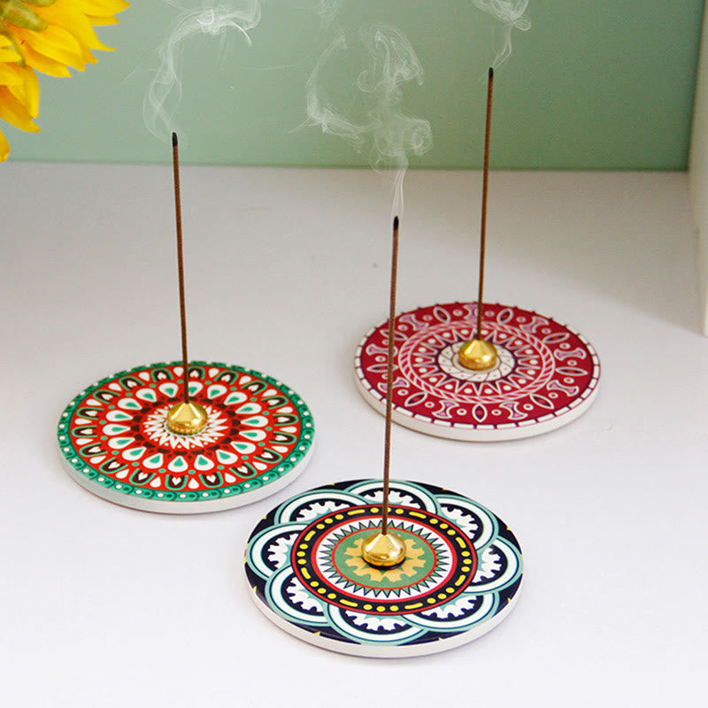 Colorful Pattern Ceramic Incense Stick Burner 10cm