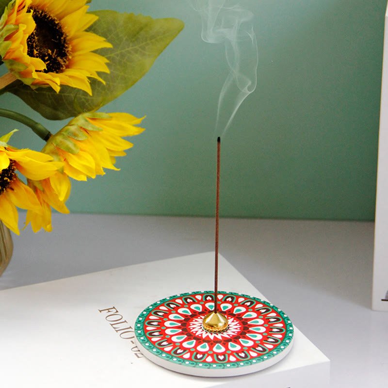 Colorful Pattern Ceramic Incense Stick Burner 10cm