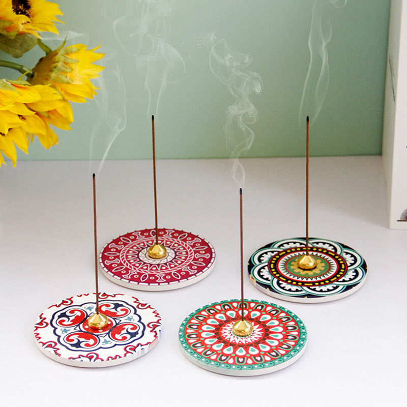 Colorful Pattern Ceramic Incense Stick Burner 10cm