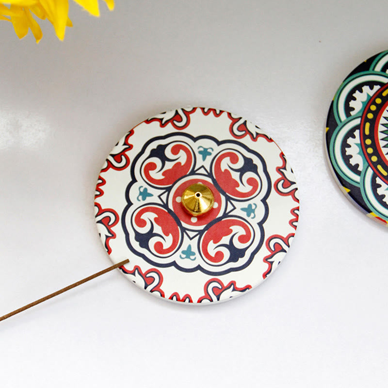 Colorful Pattern Ceramic Incense Stick Burner 10cm