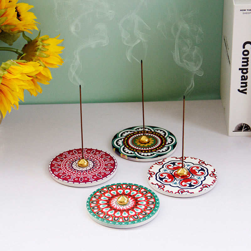 Colorful Pattern Ceramic Incense Stick Burner 10cm
