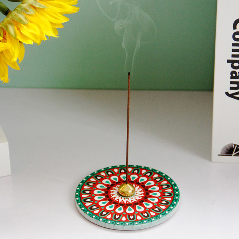Colorful Pattern Ceramic Incense Stick Burner 10cm