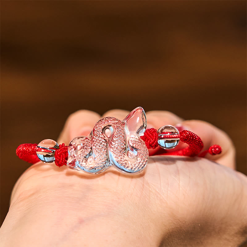 Colorful Rope Clear Quartz Snake Year Bracelet 18-19cm