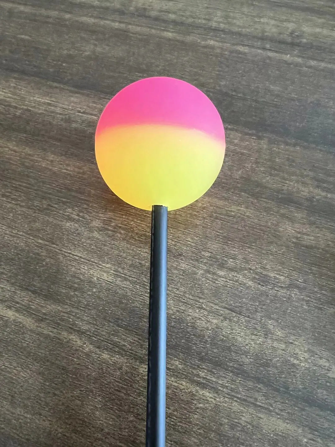 Pink and yellow ball on a black stick for Colorful Silicone Whale Sound Gong Mallet Stick