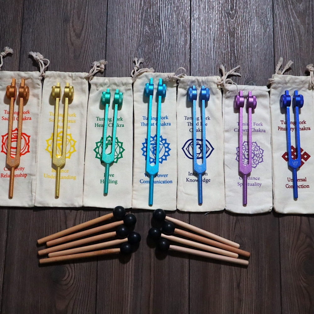 Complete 9pc Weighted Solfeggio Tuning Fork Set for Healing - On sale