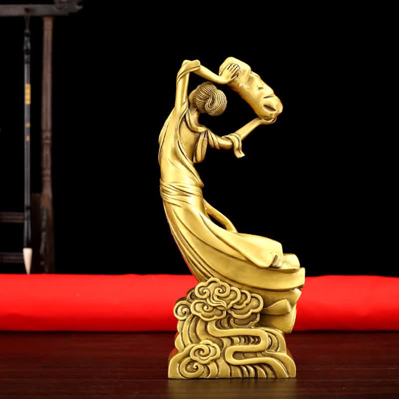 Copper Bodhisattva Nuwa Protection Statue 11x8x27cm