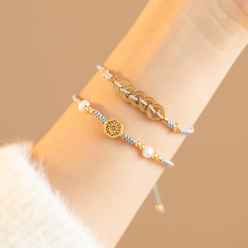 Copper Coin Red String Bracelet for Luck & Protection