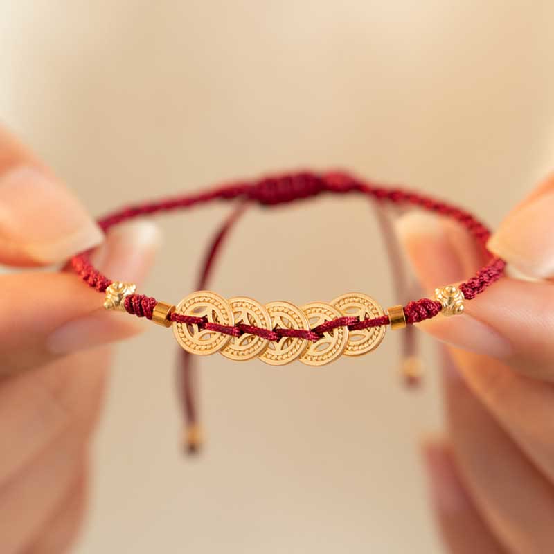 Copper Coin Red String Bracelet for Luck & Protection