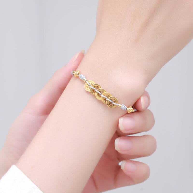 Copper Coin Tree of Life Bracelet with Pearl and Blue Rope