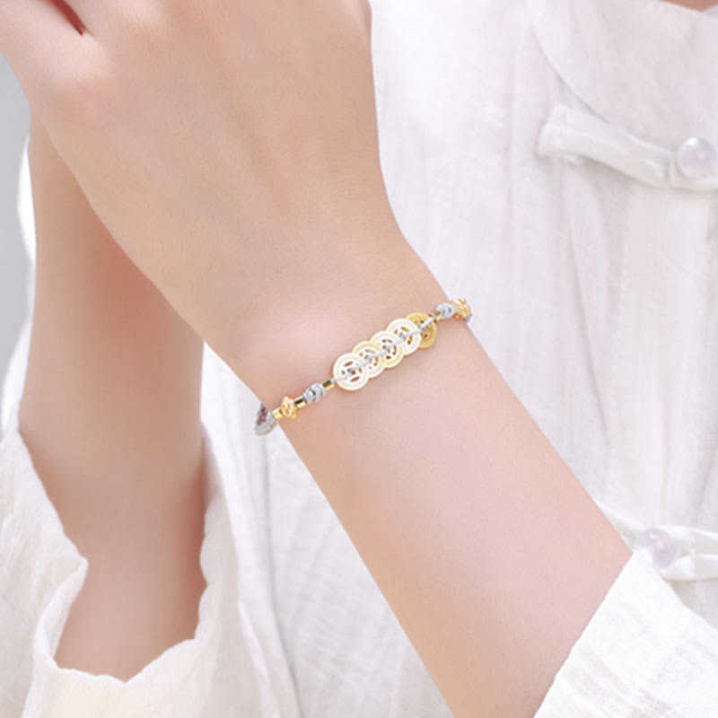 Copper Coin Tree of Life Bracelet with Pearl and Blue Rope