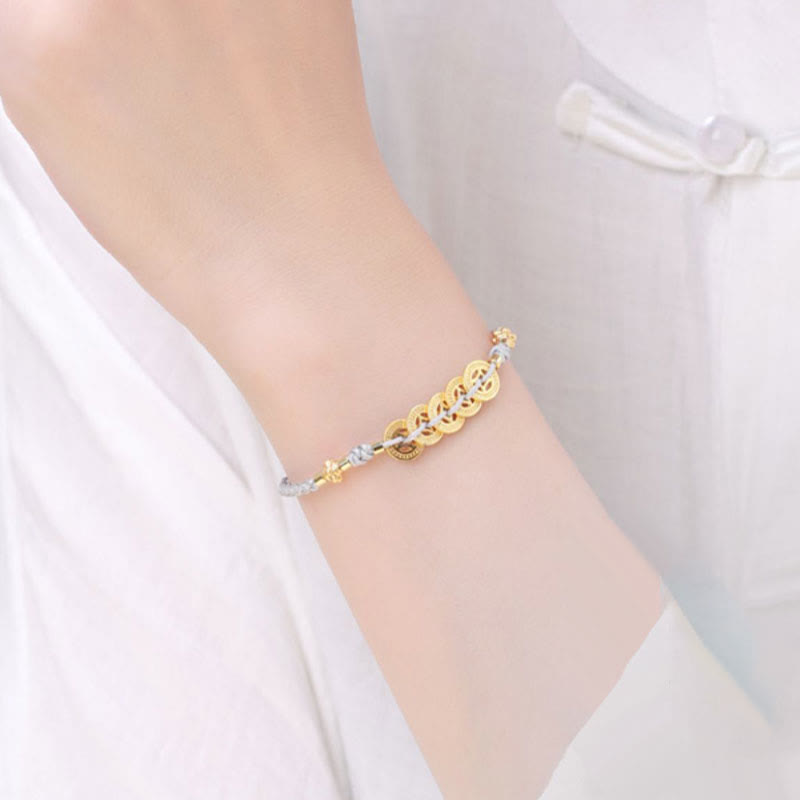 Copper Coin Tree of Life Bracelet with Pearl and Blue Rope