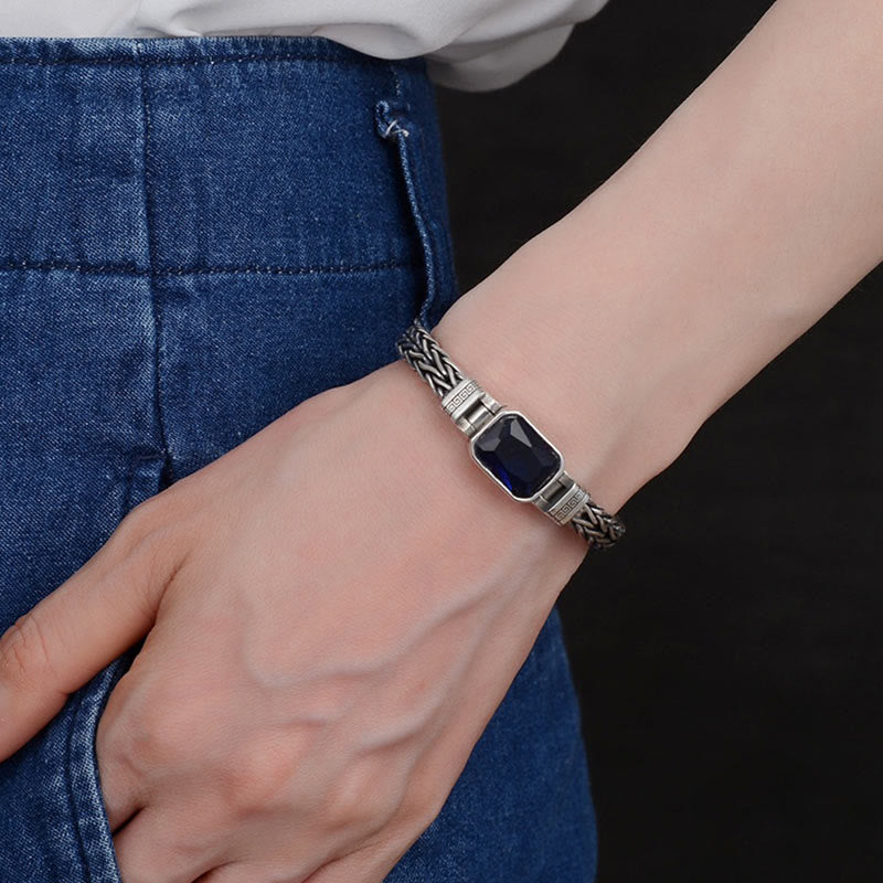 Copper Dragon Bracelet with Blue Acrylic Buckle for Wealth