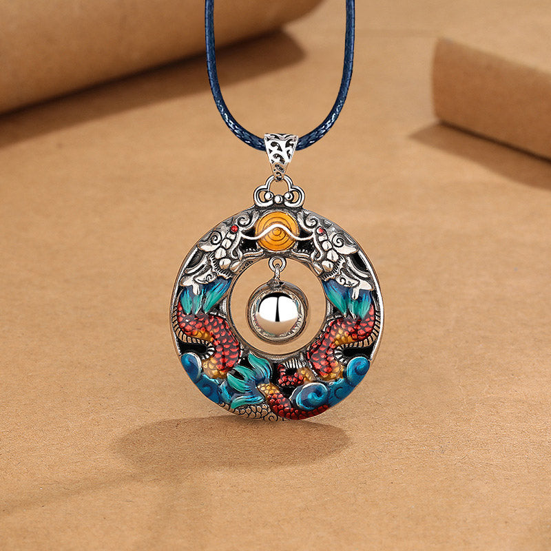 Copper Dragon Necklace | Double Dragons Protection Pendant