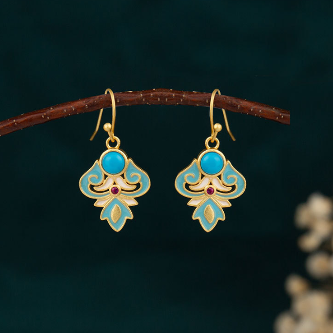 Copper Enamel Turquoise Positive Energy Drop Earrings