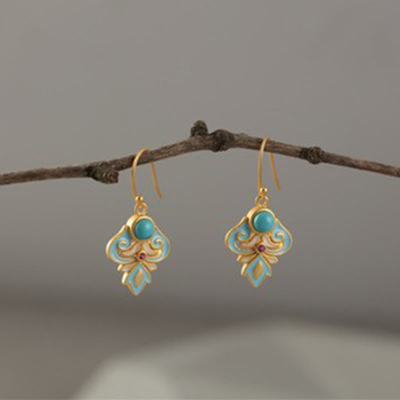 Copper Enamel Turquoise Positive Energy Drop Earrings