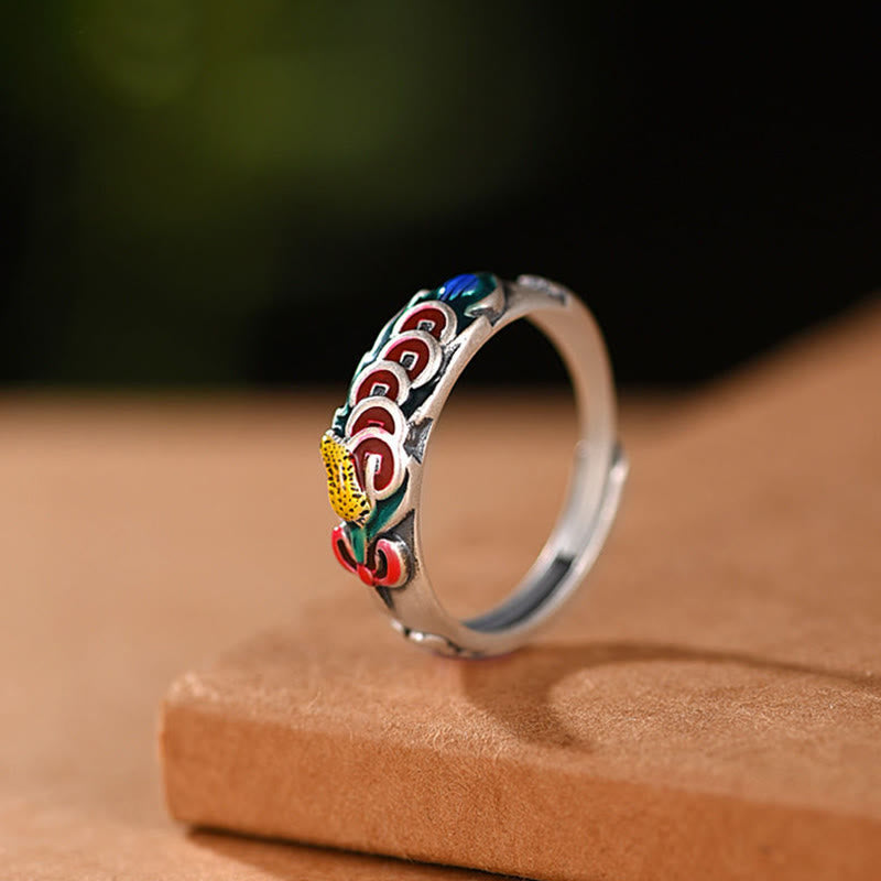 Copper Feng Shui Ring with Five Emperor Coins for Wealth