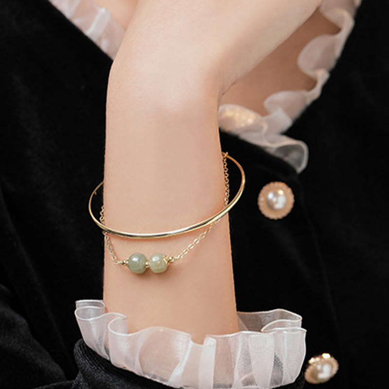 Copper Gold Hetian Jade Luck Double Layer Bracelet
