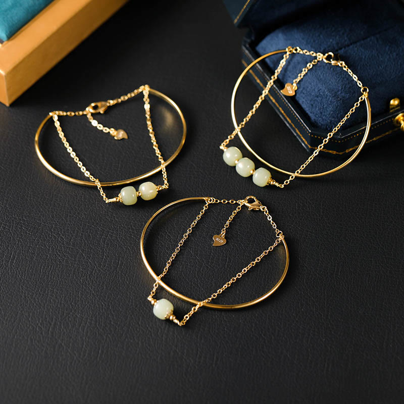 Copper Gold Hetian Jade Luck Double Layer Bracelet