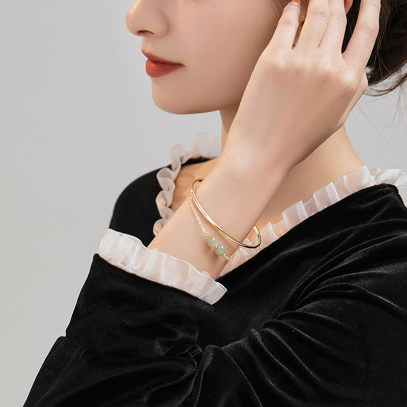 Copper Gold Hetian Jade Luck Double Layer Bracelet