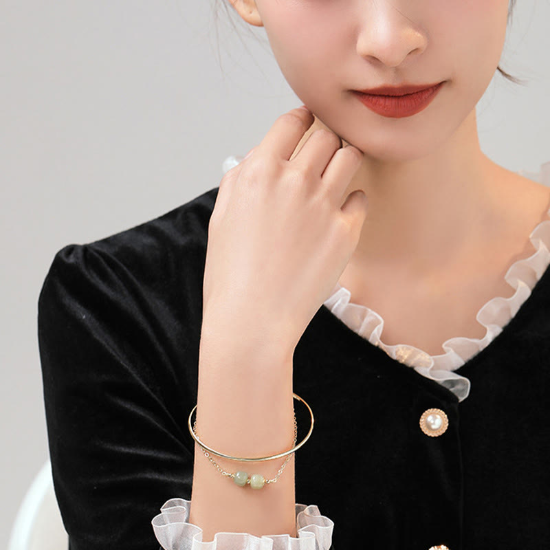 Copper Gold Hetian Jade Luck Double Layer Bracelet