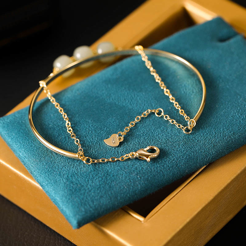 Copper Gold Hetian Jade Luck Double Layer Bracelet