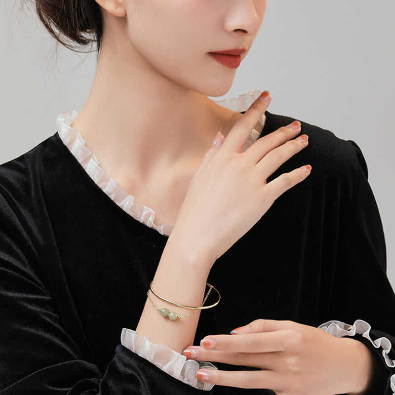 Copper Gold Hetian Jade Luck Double Layer Bracelet