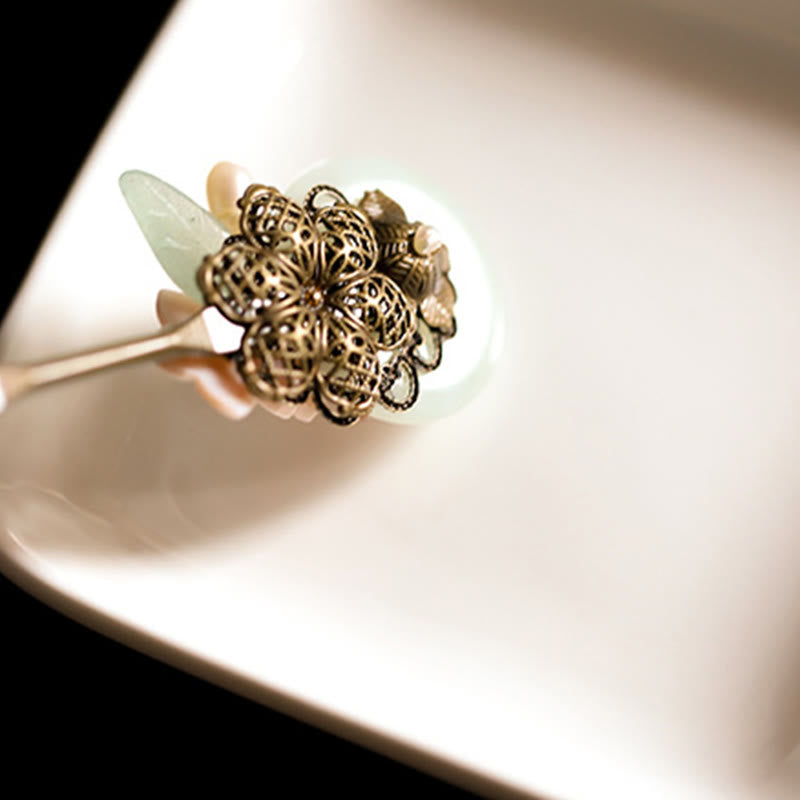 Copper Jade Shell Flower Leaves Luck Hairpin | Chinese Hairpins